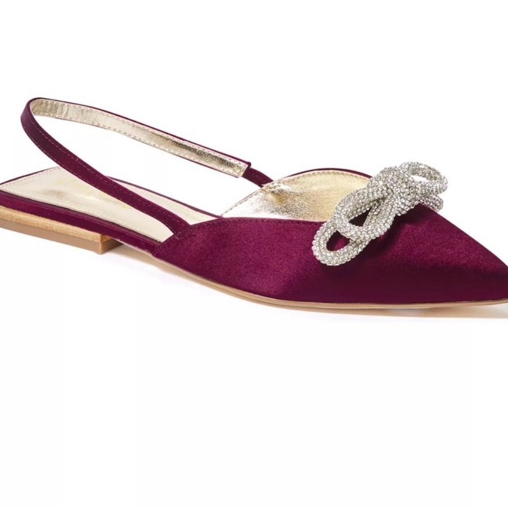 Lilly Pulitzer size 6.5 Brit Flat in Purple Satin w/Rhinestone Bow.